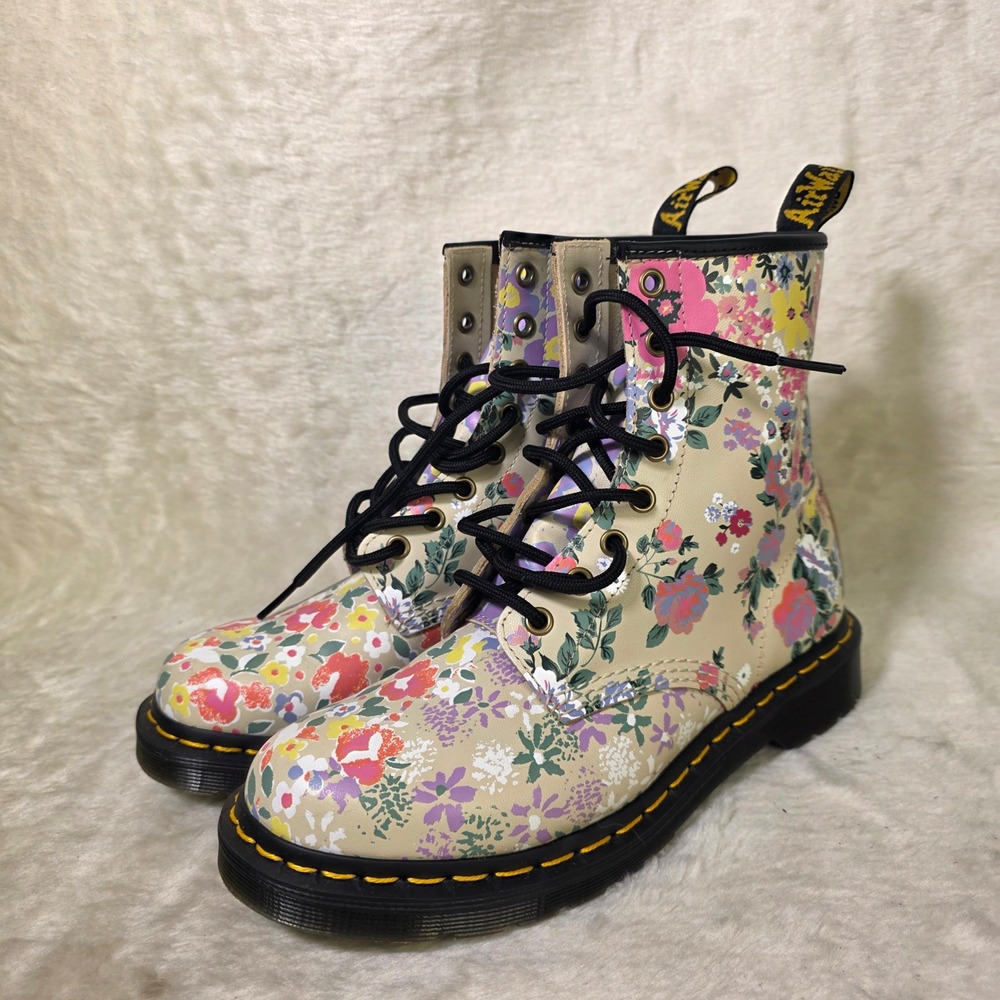 Dr. Martens 1460 Floral Mash Up Backhand Leather Combat Boots Womens 8 NEW